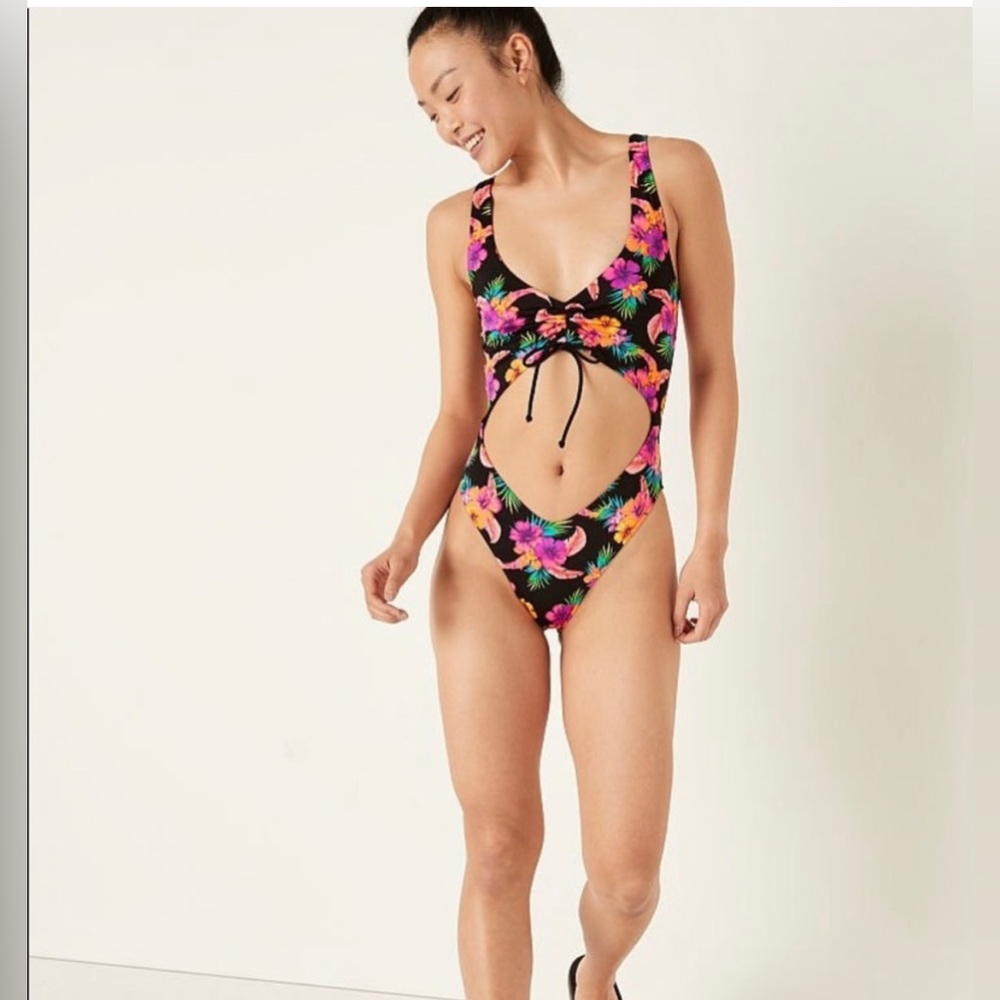 Victoria's Secret pink floral cutout monokini
